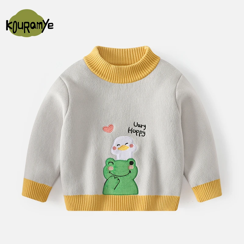 可米卡奇秋冬儿童新款一体绒上衣中小男女童卡通小青蛙毛衣4805