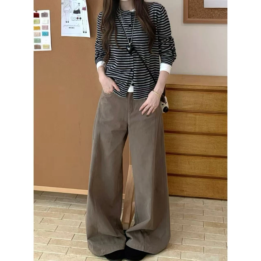 H1133细节感拉满/立体结构线显瘦弯刀女秋百搭休闲阔腿裤