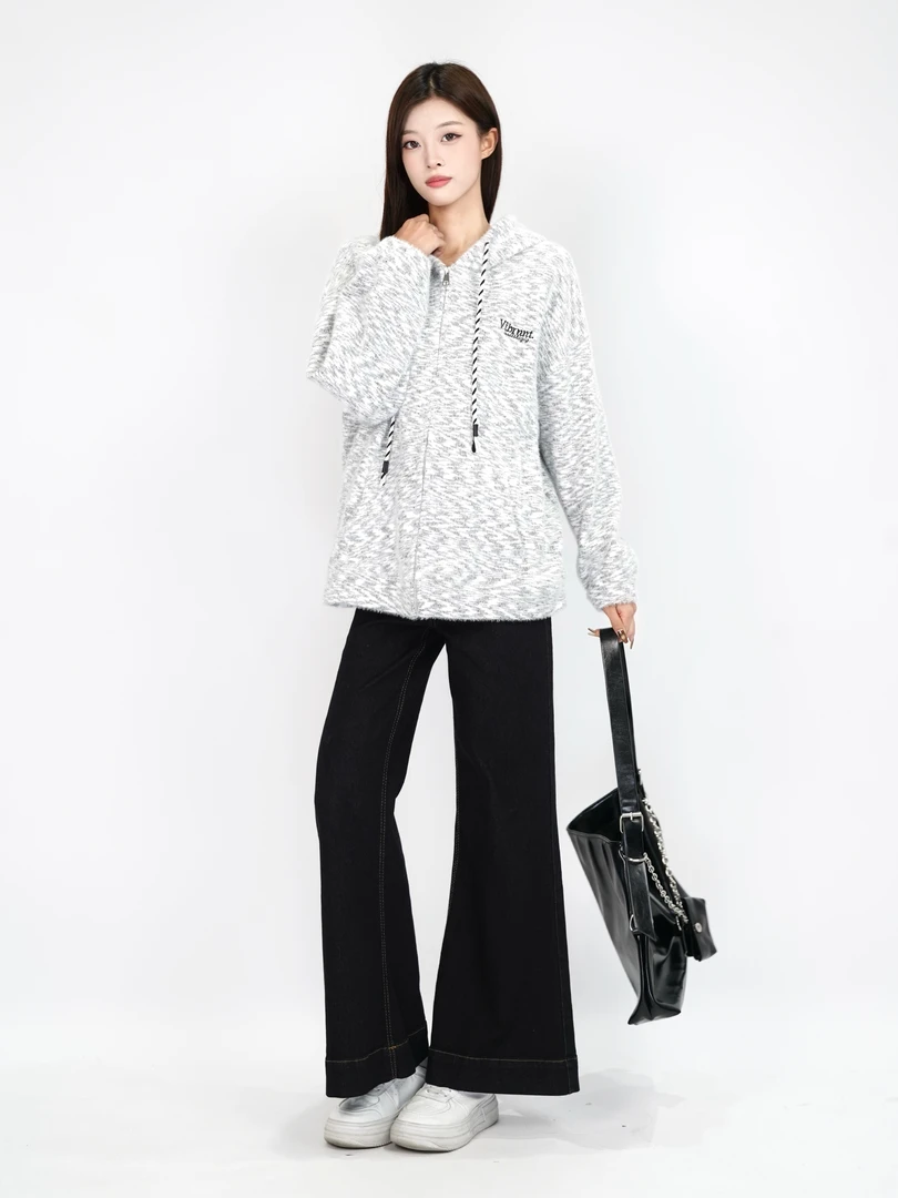 [街调]运动休闲时尚百搭加绒卫衣秋冬连帽外套简约