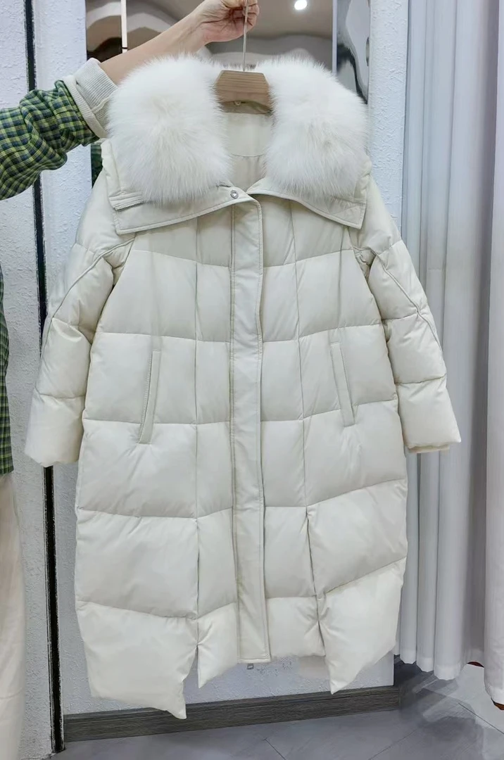 海宁革调530狐狸毛领长款白鹅绒冬款外套百搭休闲大鹅外套