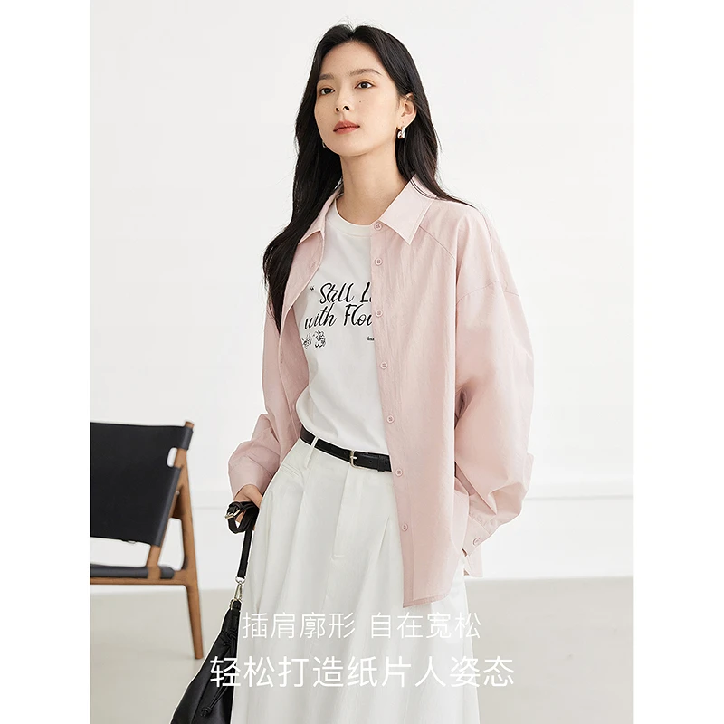 【皓然专属】D01对白法式慵懒宽松长袖白衬衫通勤百搭上衣FDC063