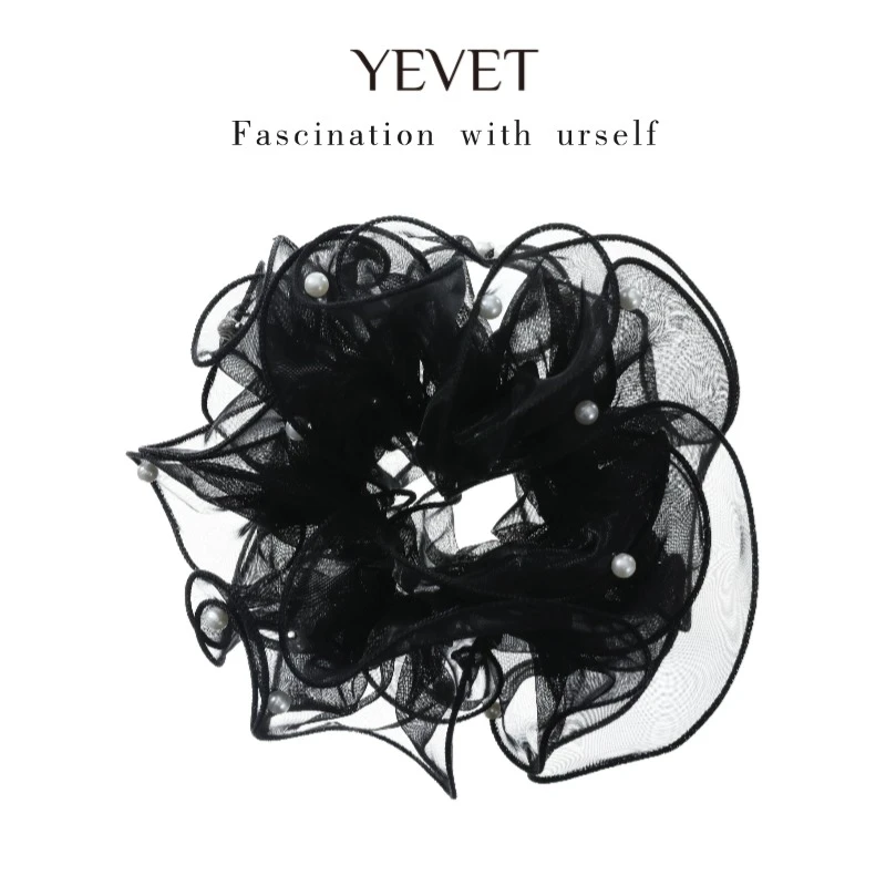 YEVET珍珠网纱大肠发圈甜美发绳盘发器女童跳舞网纱女孩可爱