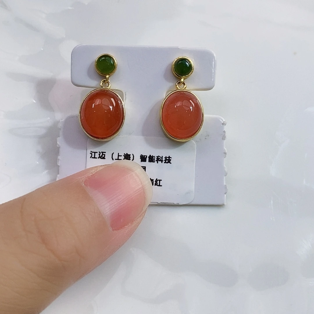 银S925镶嵌特价最后一对南红耳饰南红玛瑙