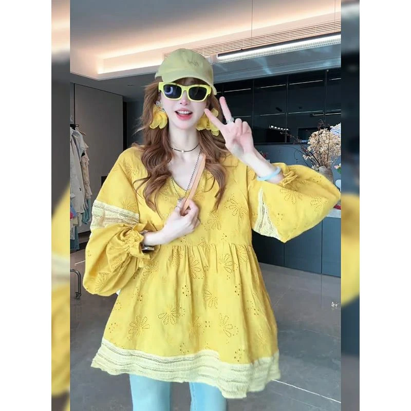 法式甜美慵懒风衬衫女洋气宽松娃娃衫2025春夏新款设计感女装上衣