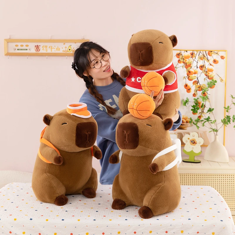 网红新款篮球背包水豚毛绒玩具情侣布娃娃玩偶情人节生日礼物