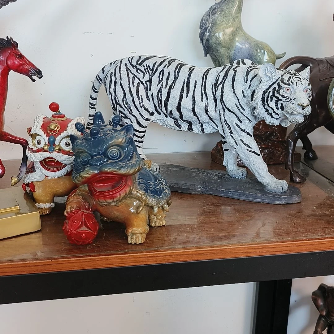 七***爷醒狮一对黄色老虎不带底座