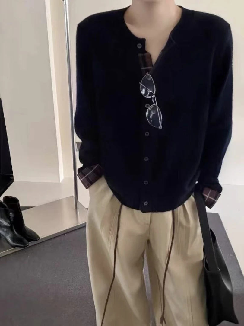 8843-3862 百搭长袖衬衫袖针织衫开衫