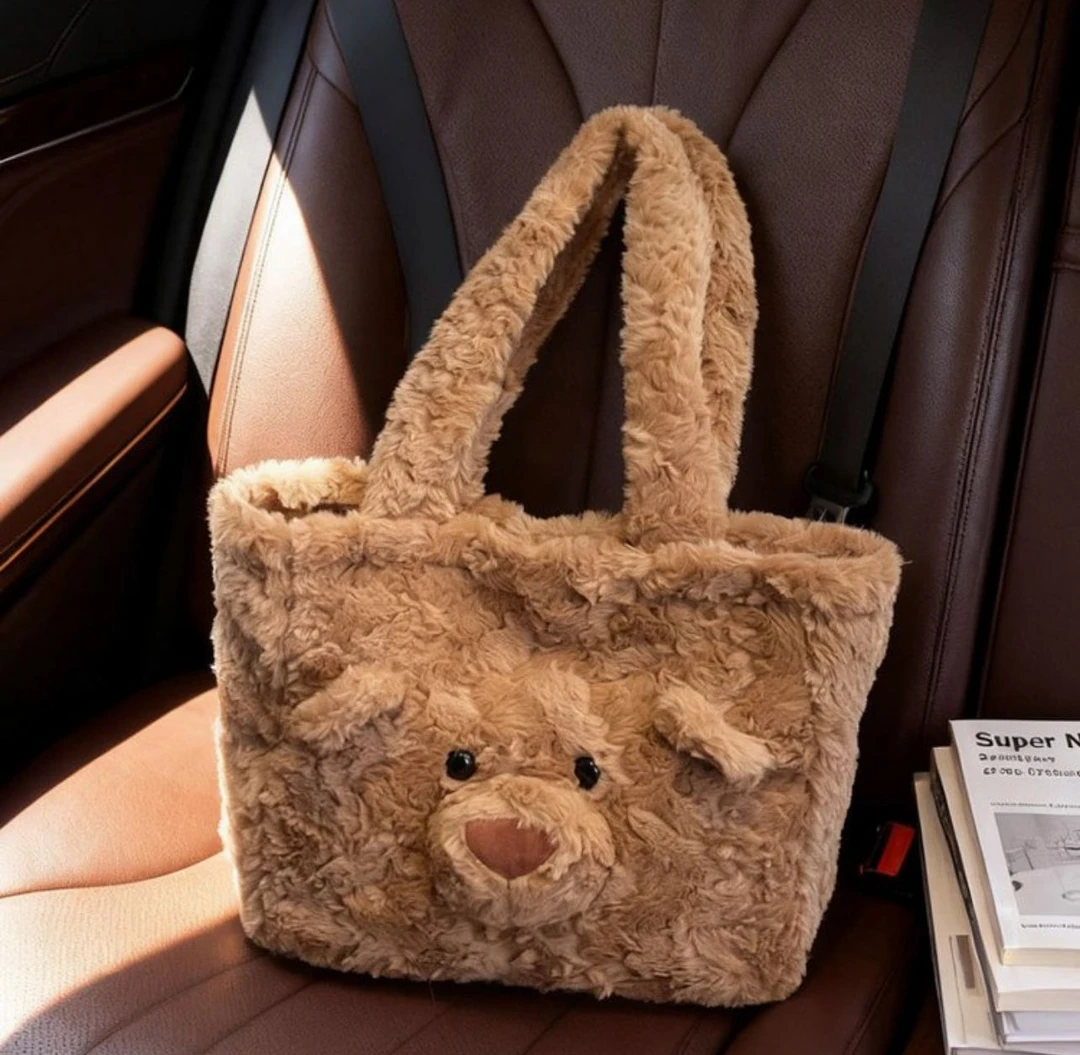 单肩小熊水桶包简约风托特包单肩包毛绒绒收纳通勤包包2025新款包