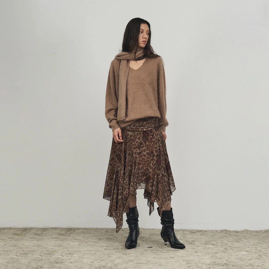 WapaWapa 原创设计 25AW新款 立体剪裁豹纹玫瑰摇曳长裙