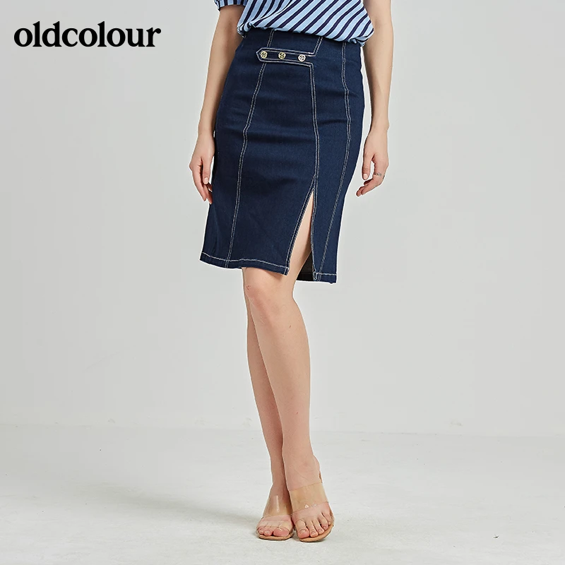oldcolour夏季商场同款气质百搭蓝色牛仔半裙女N21065181