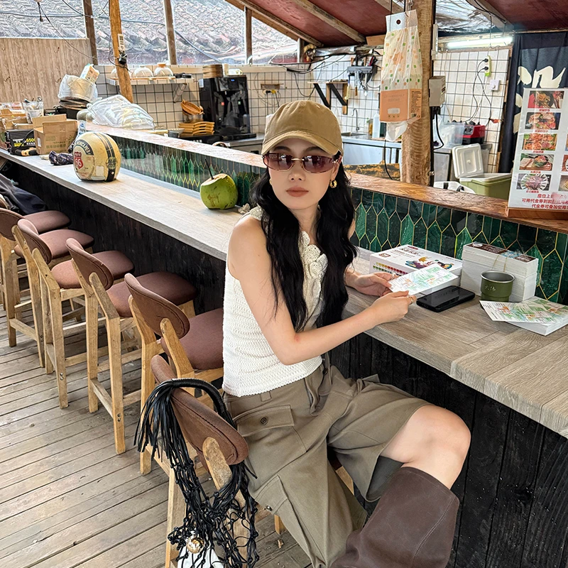 Seyora【春浔花鉴】小众别致重工立体勾花斜肩背心 D33006SY51