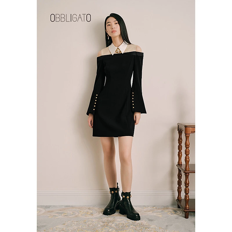 OBBLIGATO奥丽嘉朵秋季1C33305050品牌当年拼接撞色连衣裙
