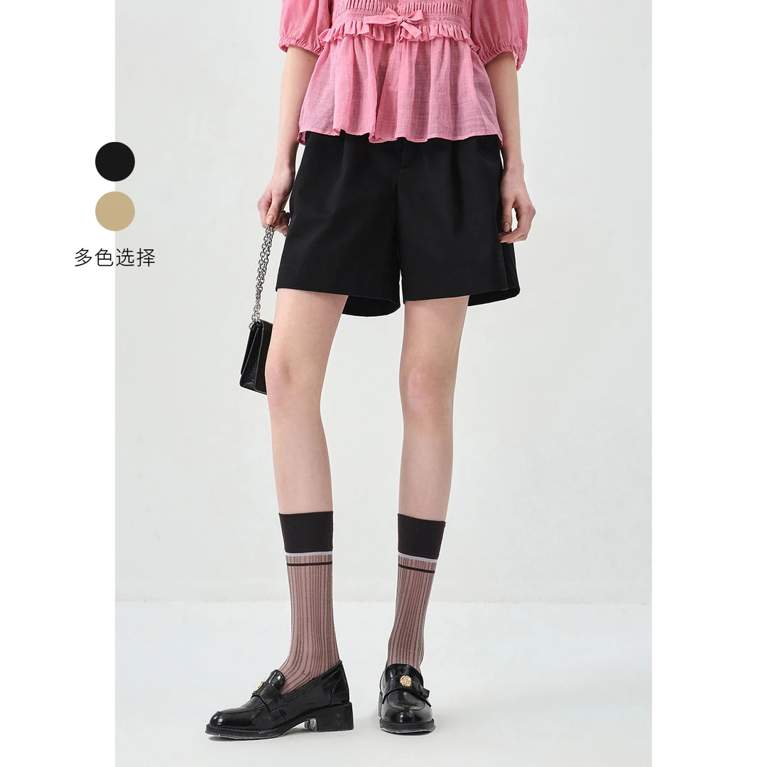 PLAIN PEOPLE轻通勤前片倒褶设计ins风轻工装短裤休闲裤2025春