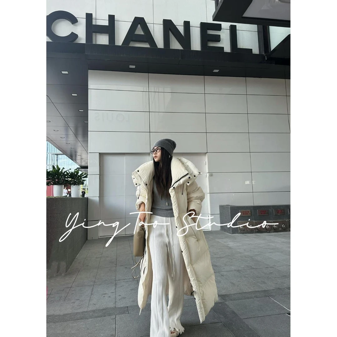 【暴雪时分】红人上新雅丹风中长款90白鸭连帽秋冬加厚保暖羽绒服