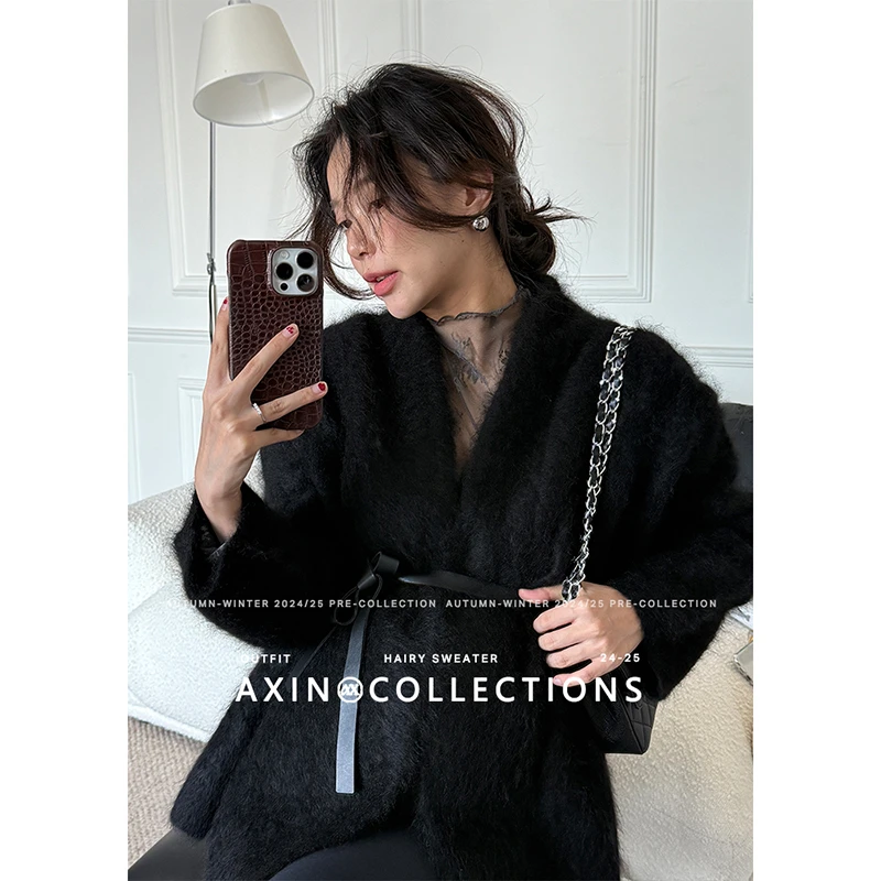 阿昕亮晶晶 贵族绒感 高品质马海绒特种纱线无扣立领开衫AX250374