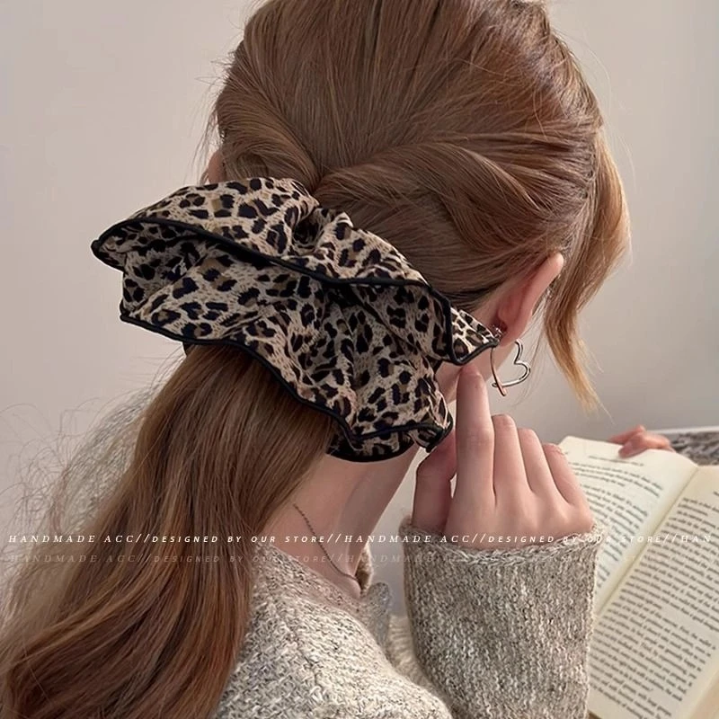 气质豹纹大肠发圈高级感发绳头绳女超大号复古头花高弹力扎头发