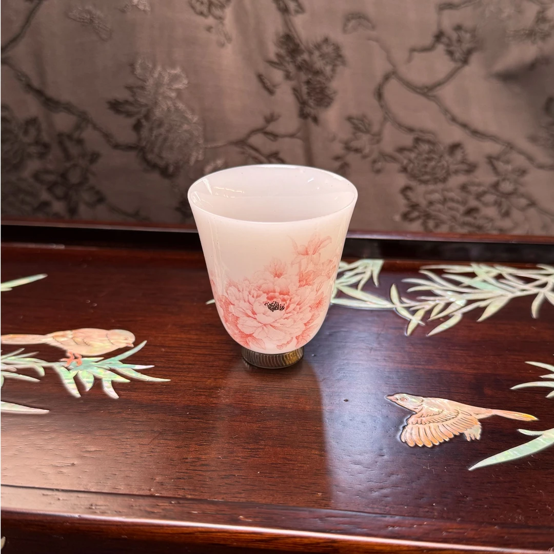 【思思双11钜惠】渡景山房（富贵倾城）品茗杯 釉里红 彩盒装