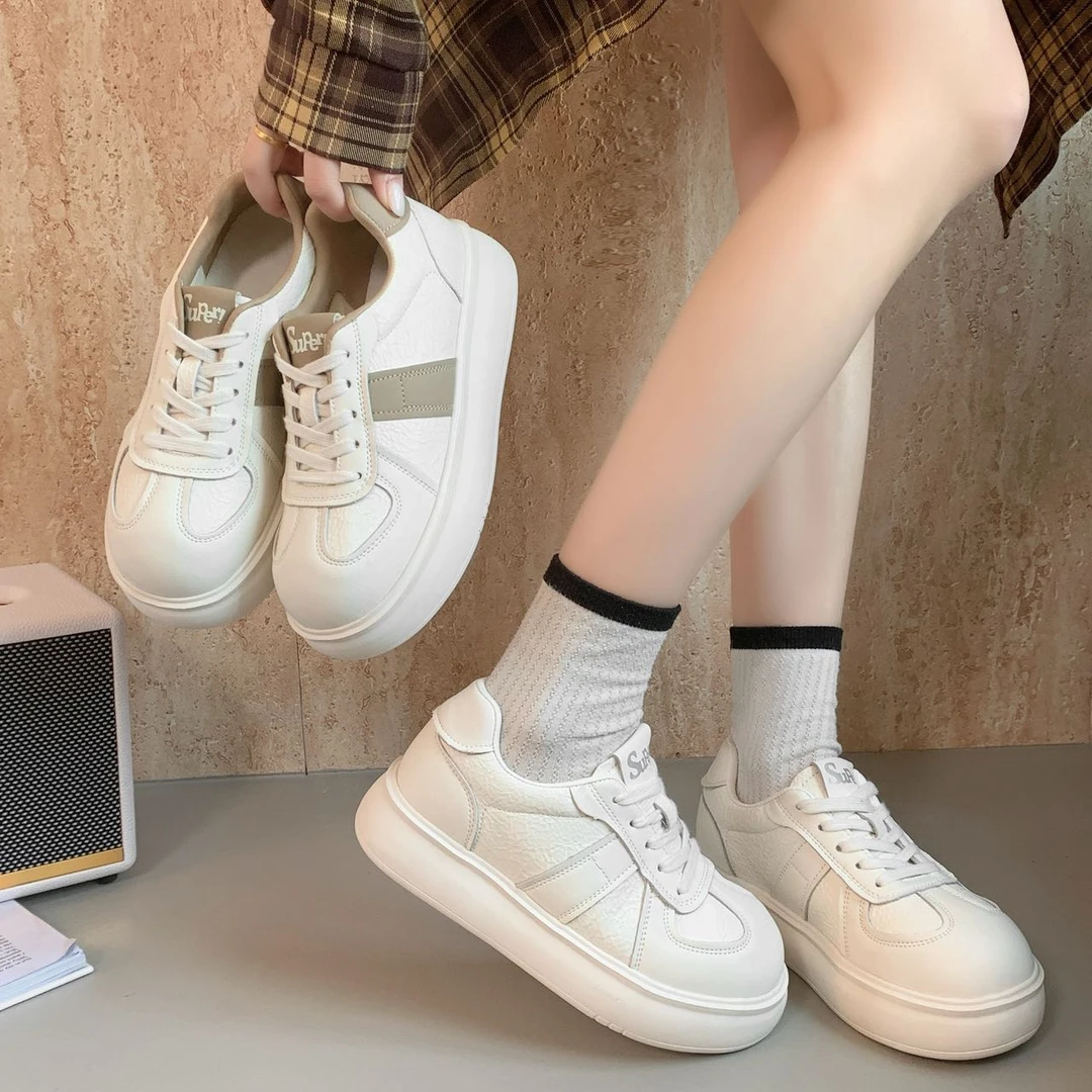 2025春季新款圆头复古百搭厚底小白鞋13908