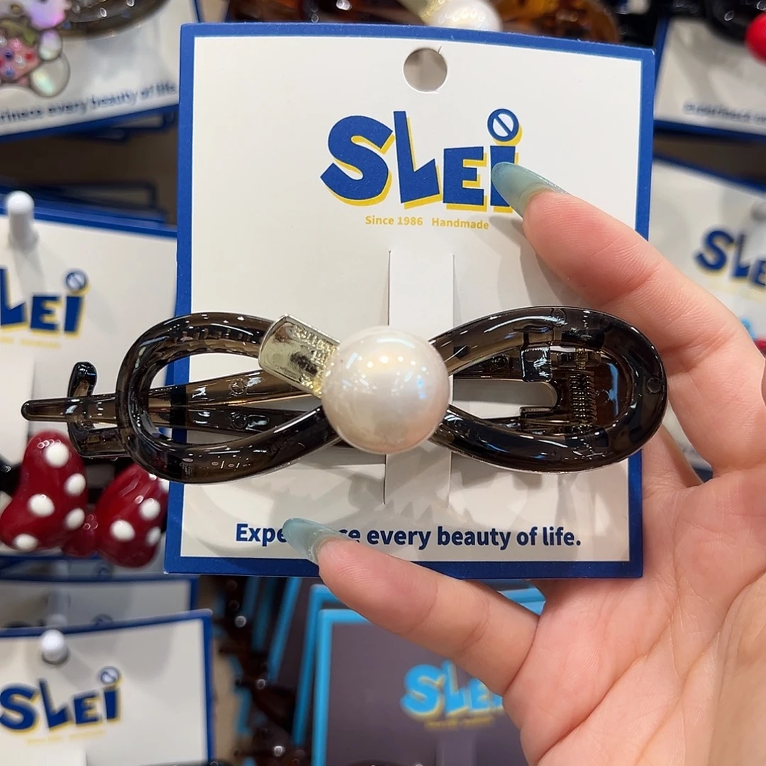 无非金属白色珠珠茶色扭扭夹