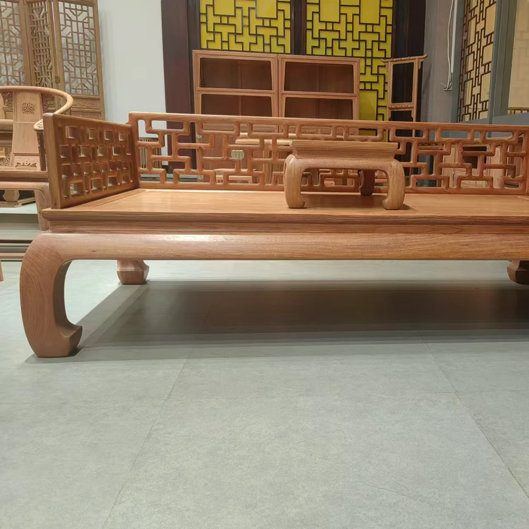 新中式曲尺大果紫檀缅甸花梨红木罗汉床