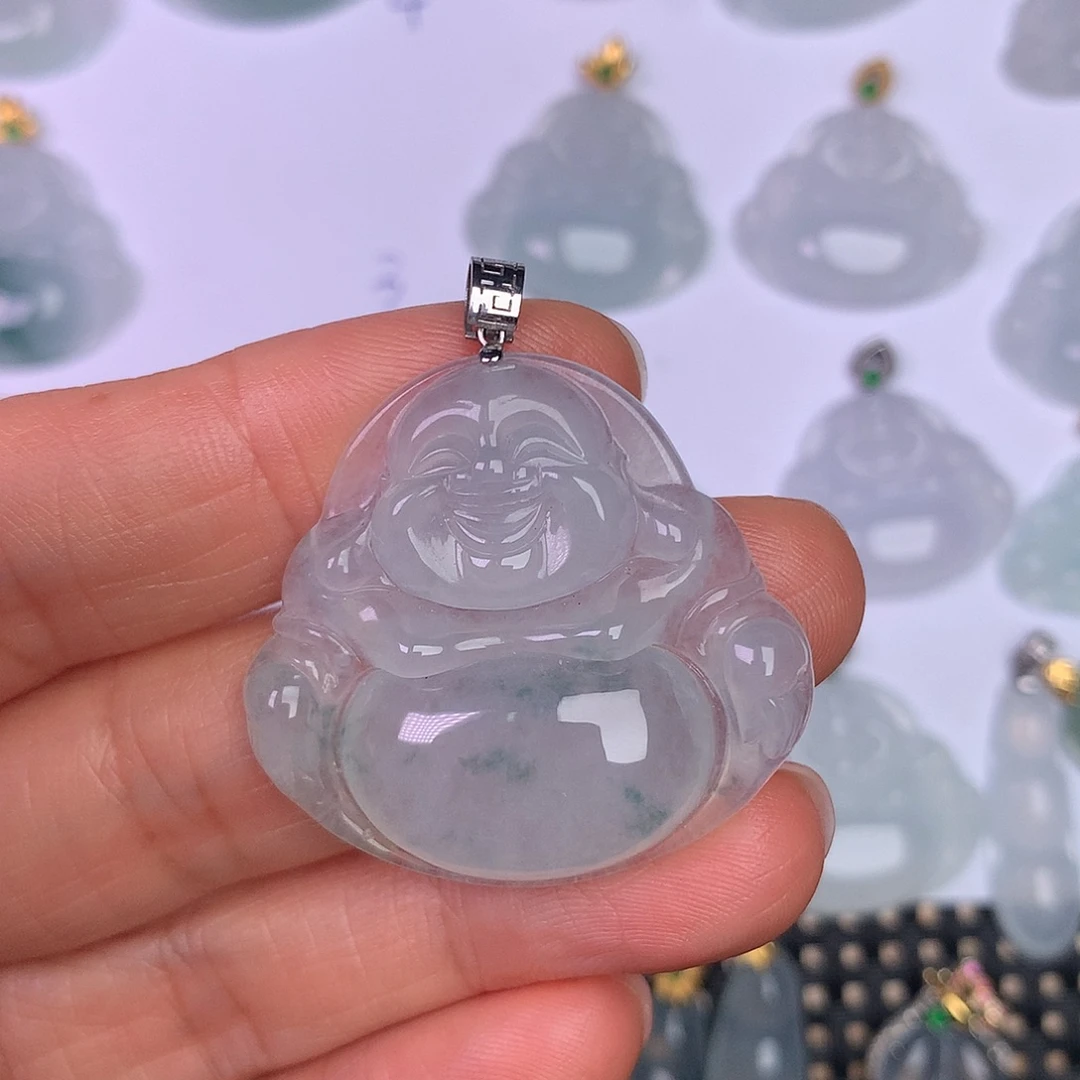 晴***园翡翠18K金镶嵌颈饰缅甸翡翠A货