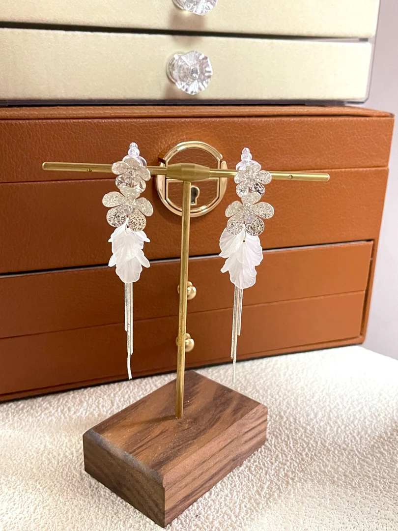 铜合金耳饰 925银针金银花朵流苏耳钉女气质耳环长款百搭-86