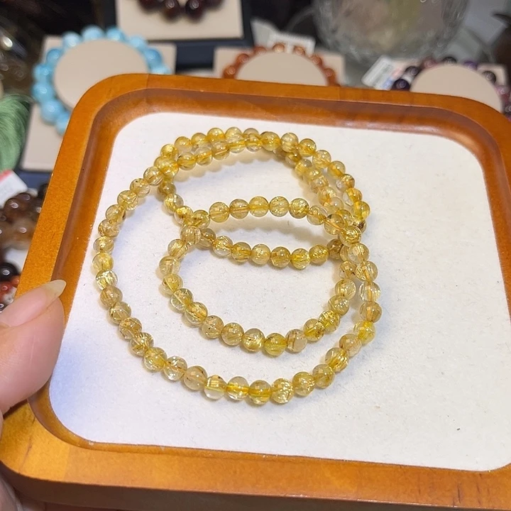 未镶嵌手链烟晶金发晶三圈