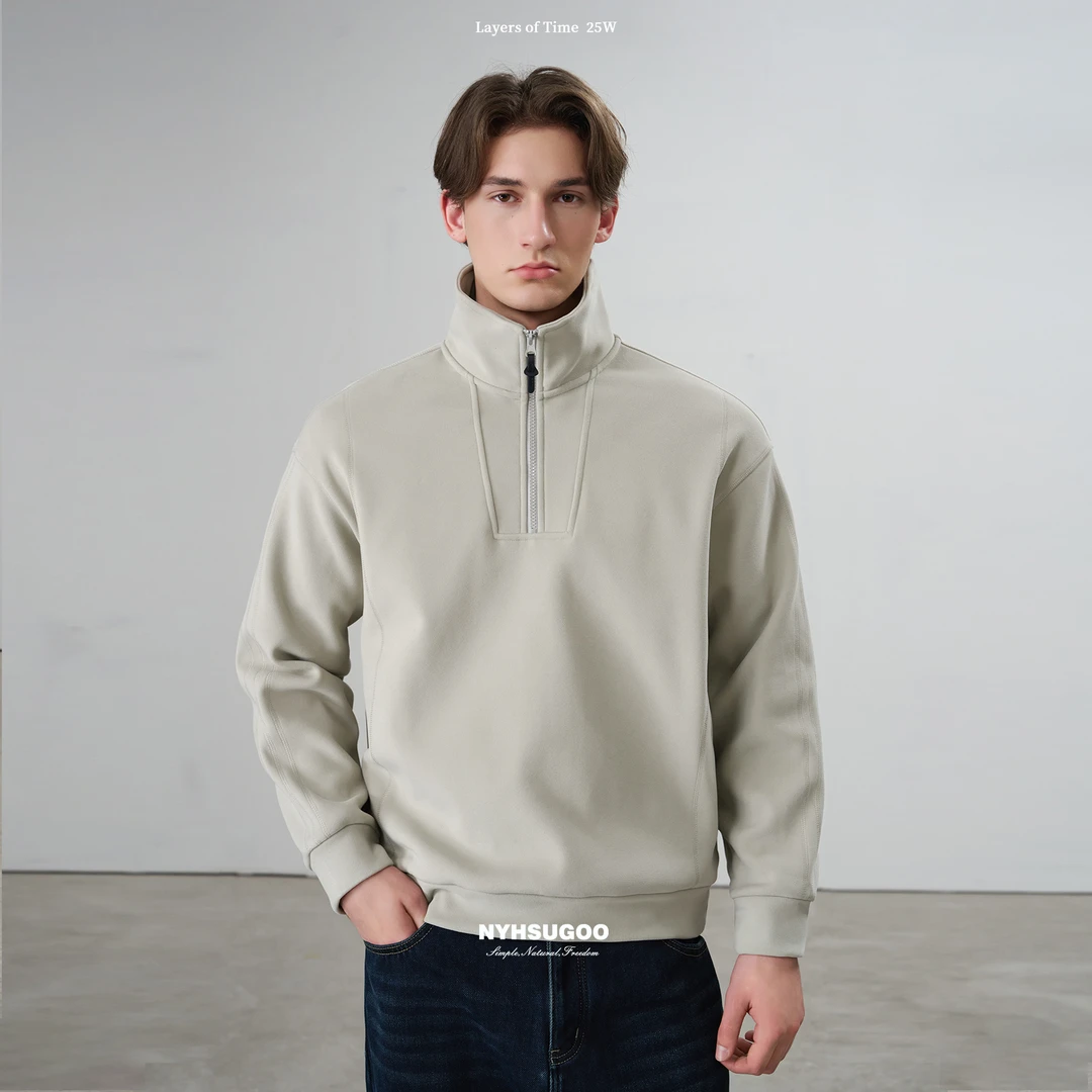 NYHSUGOO/南乙秋冬重磅530G半高领套头卫衣绒感加厚3855男士上衣