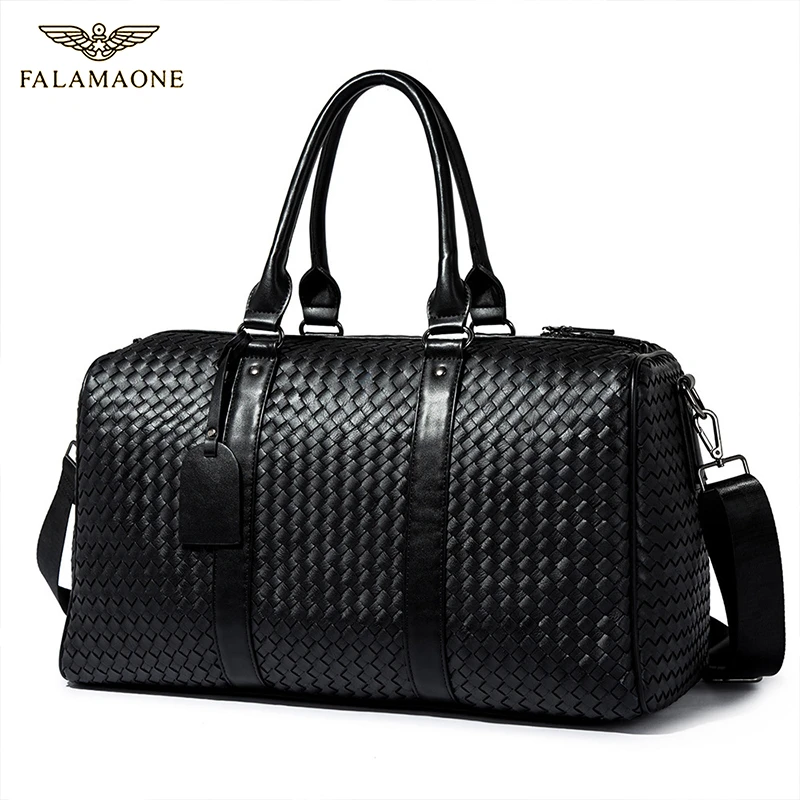 FALAMAONE/法莱阿玛尼旅行包编织真皮背包送老公礼物送男友礼物
