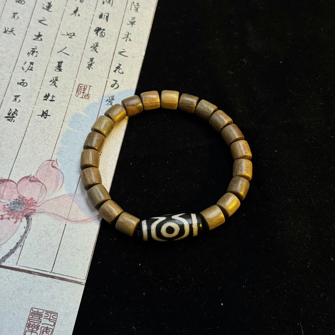 九华山官方正品绿檀香花梨木复古桶珠