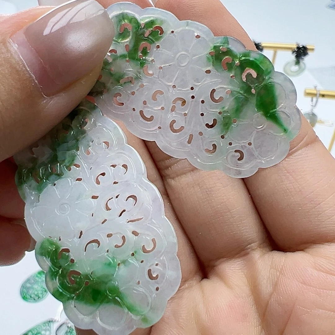 银S925镶嵌翡翠耳饰芳***，天然缅甸A货翡翠