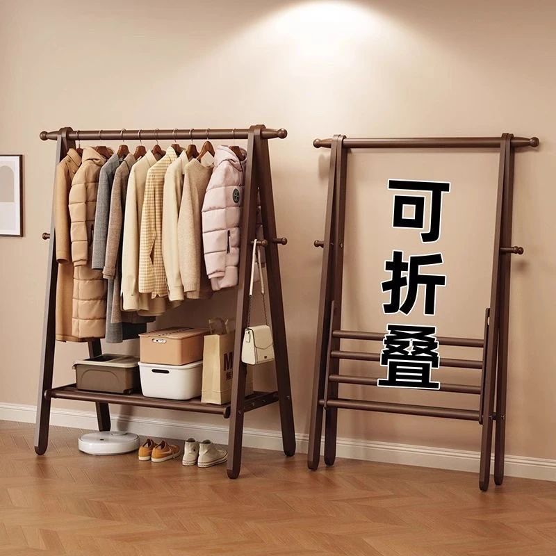 衣架落地衣帽架卧室家用挂衣架实木简易立式挂衣服架子室内晾衣架