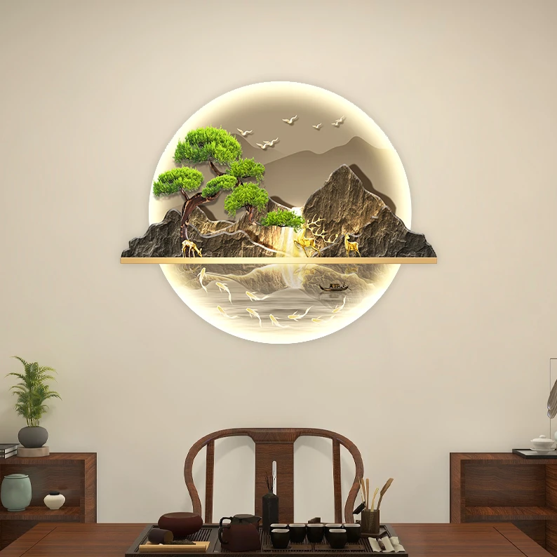 DK14现代九鱼聚财圆形玄关装饰画走廊过道入户门壁画轻奢挂画
