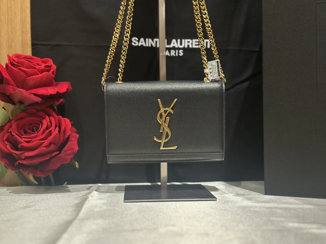 99新 YSL/圣罗兰 壹所奢品/YSL鱼子酱黑金迷mini你kate链条单肩包
