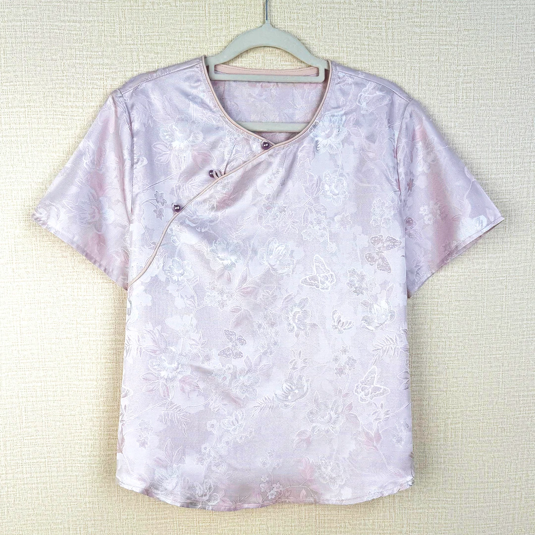 3【夏装上衣①】新中式女装国风真丝正绢异色罗桑蚕丝女夏季短袖上衣