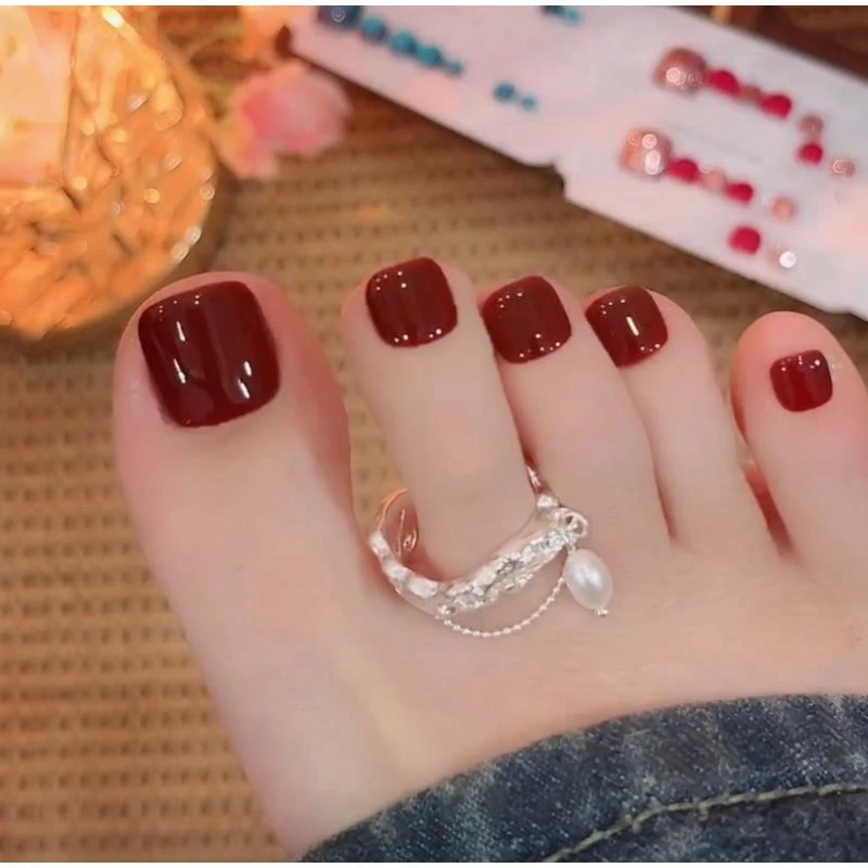 【玫瑰红】纯手工脚甲红色夏季新款穿戴甲14片