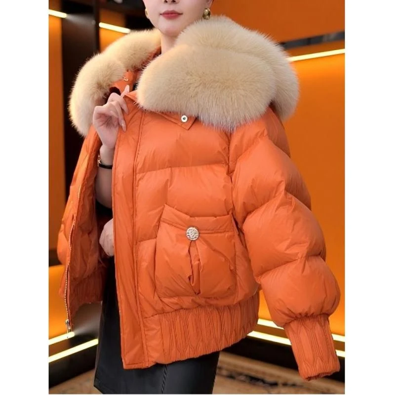 2025冬季新款洋气显白时尚百搭保暖纯色大毛领棉服