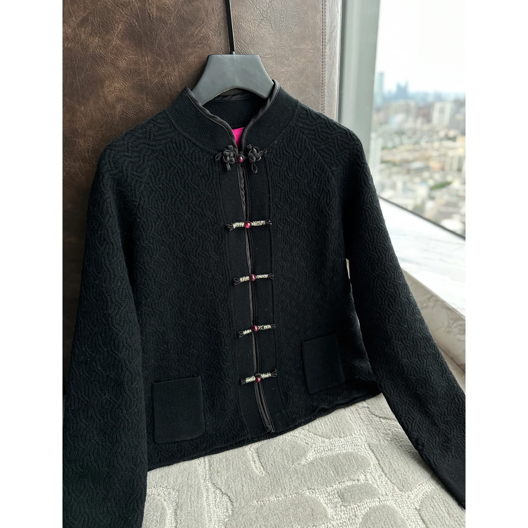 JESSICA WU国风玄境立序盘玉襟章绛云衬映立领短外套254507005