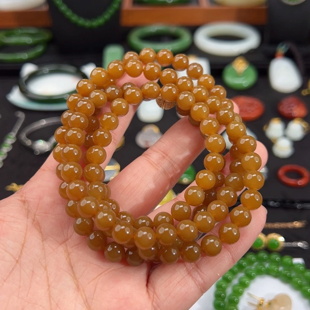 和田玉（糖玉）未镶嵌颈饰新疆且末糖8mm108珠串