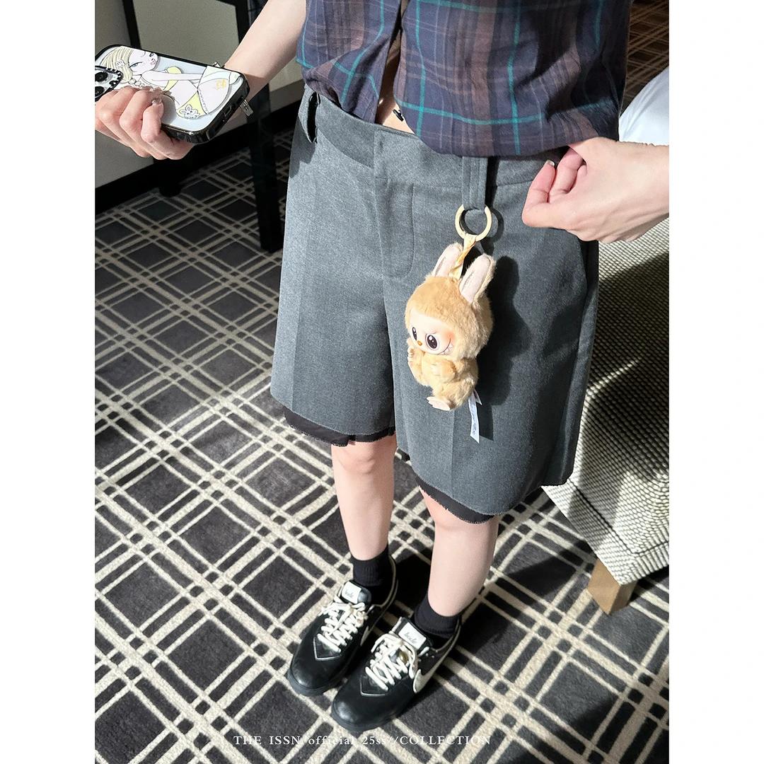 THEISSN宁司 直筒短款拼接休闲裤女夏季高级感西装裤 0985