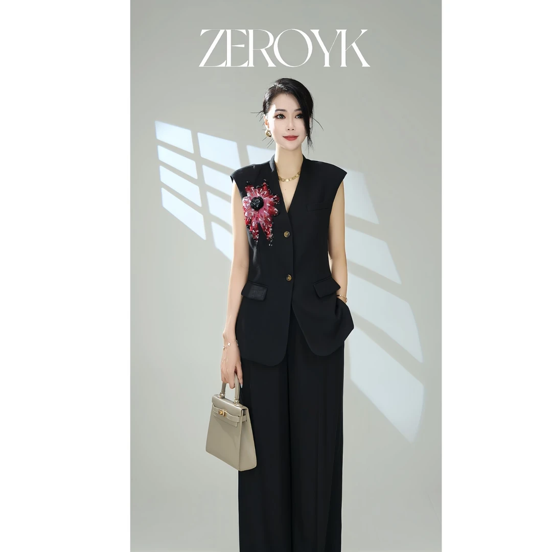 ZEROYK翎蔻 深圳南油气质白色时尚休闲无袖夏季通勤设计师套装