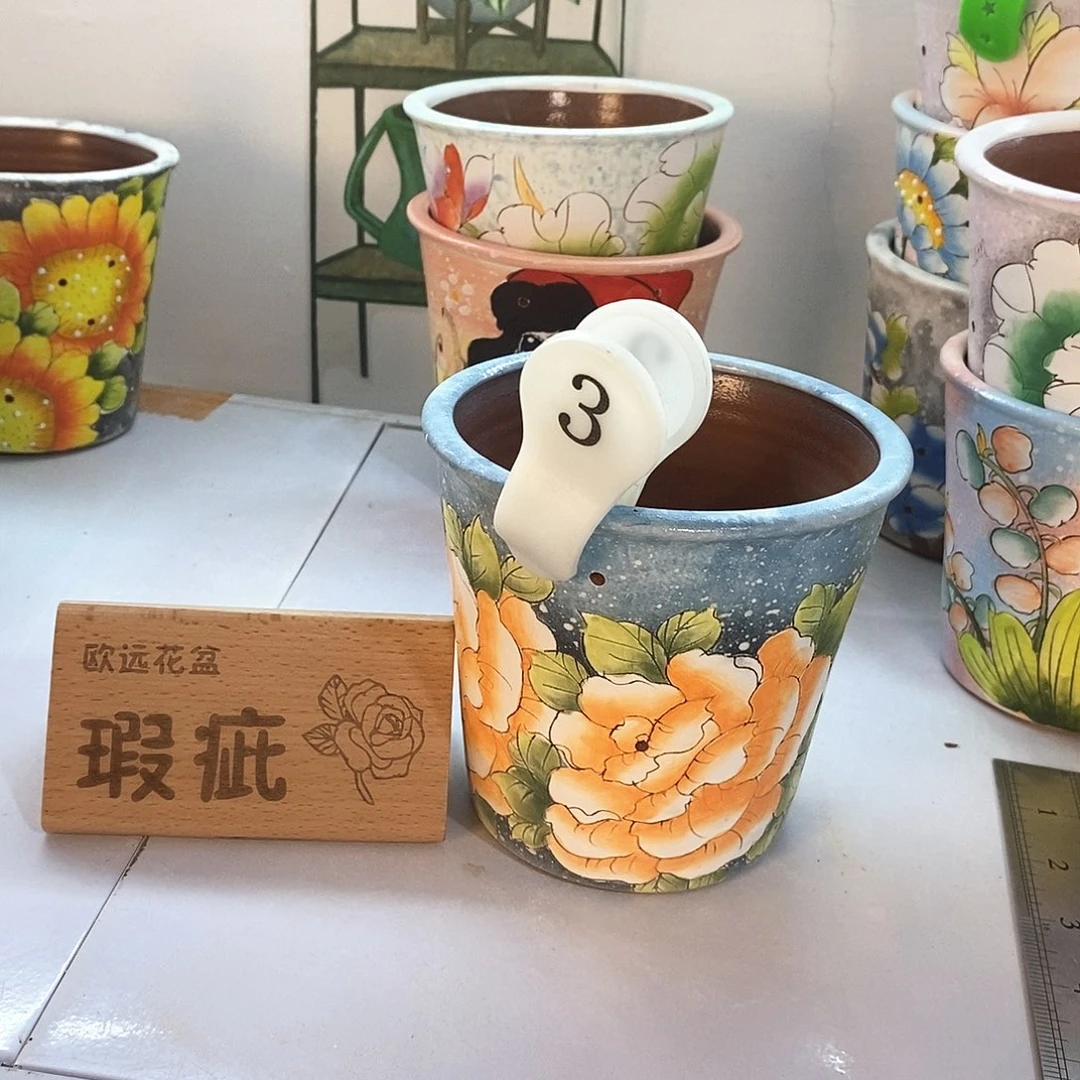 花盆紫砂红陶手绘花盆