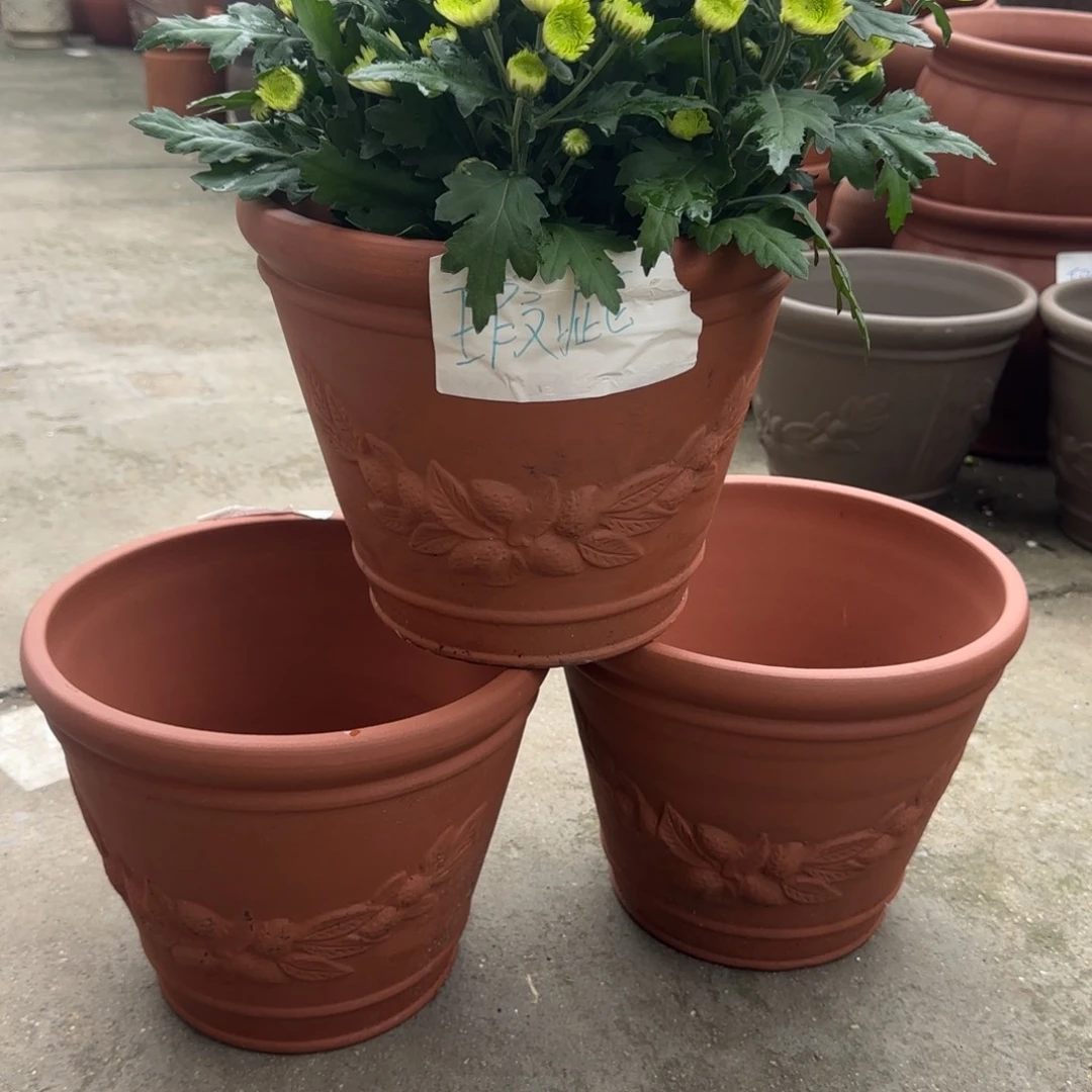 朱泥花盆口30高24宜兴紫砂瑕疵粗糙花泥