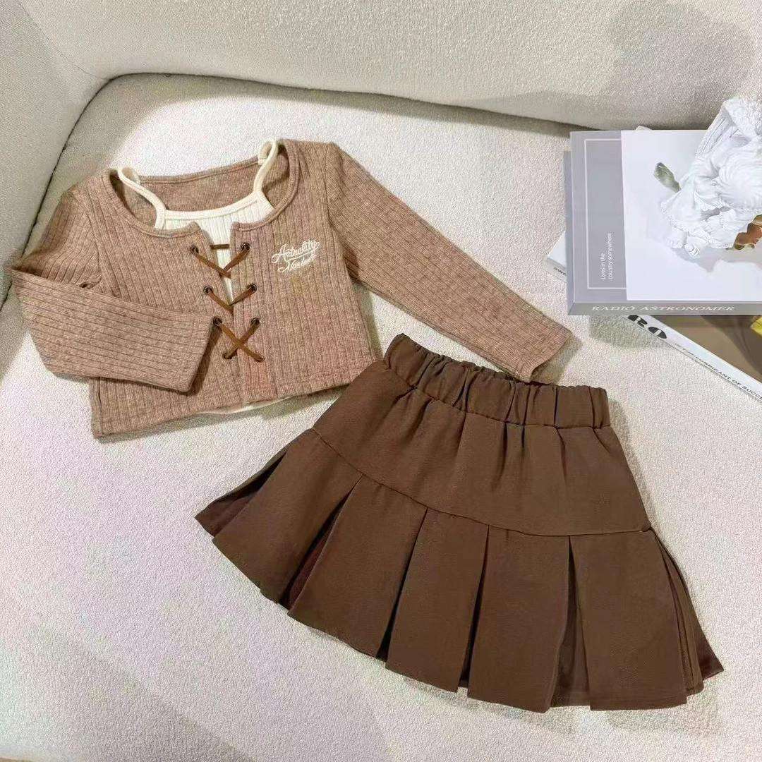 儿童时尚套装洋气时髦2025新款女童宝宝设计感假两件t恤裙子