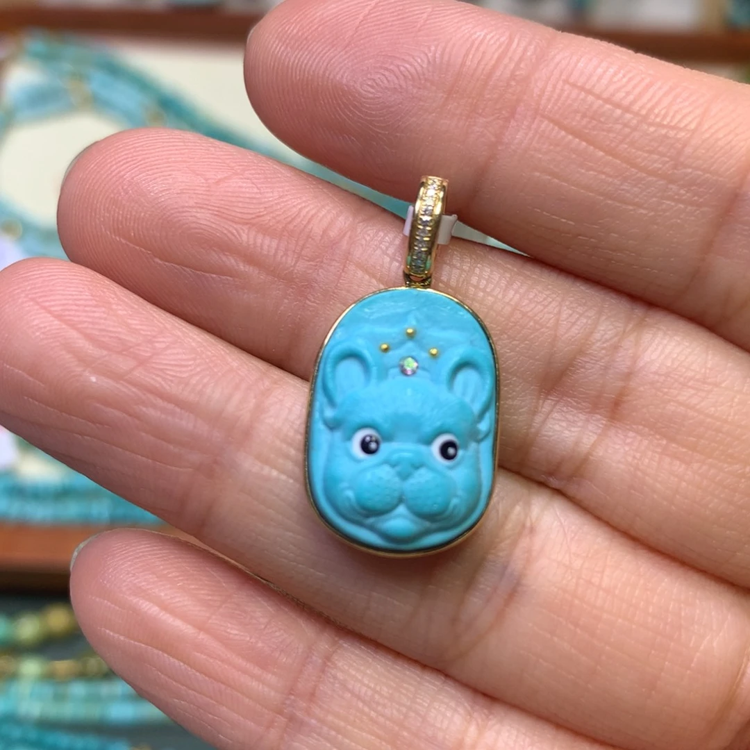 绿松石挂件18K金镶嵌