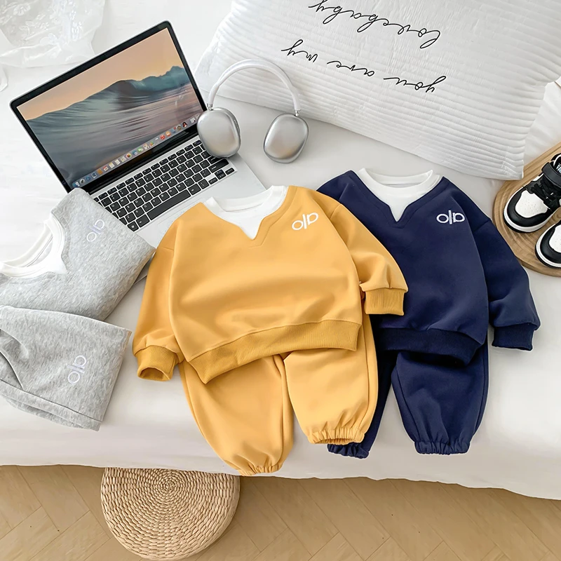 【秋上新】儿童套装刺绣圆领卫衣休闲收腿裤子两件套