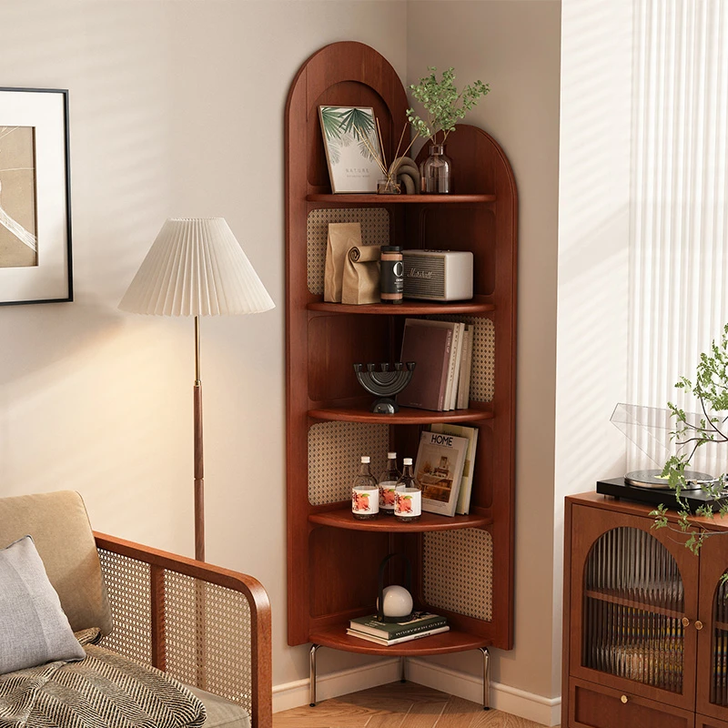 中古实木藤编转角柜客厅家用沙发墙边置物架书柜三拐屏风收纳柜子