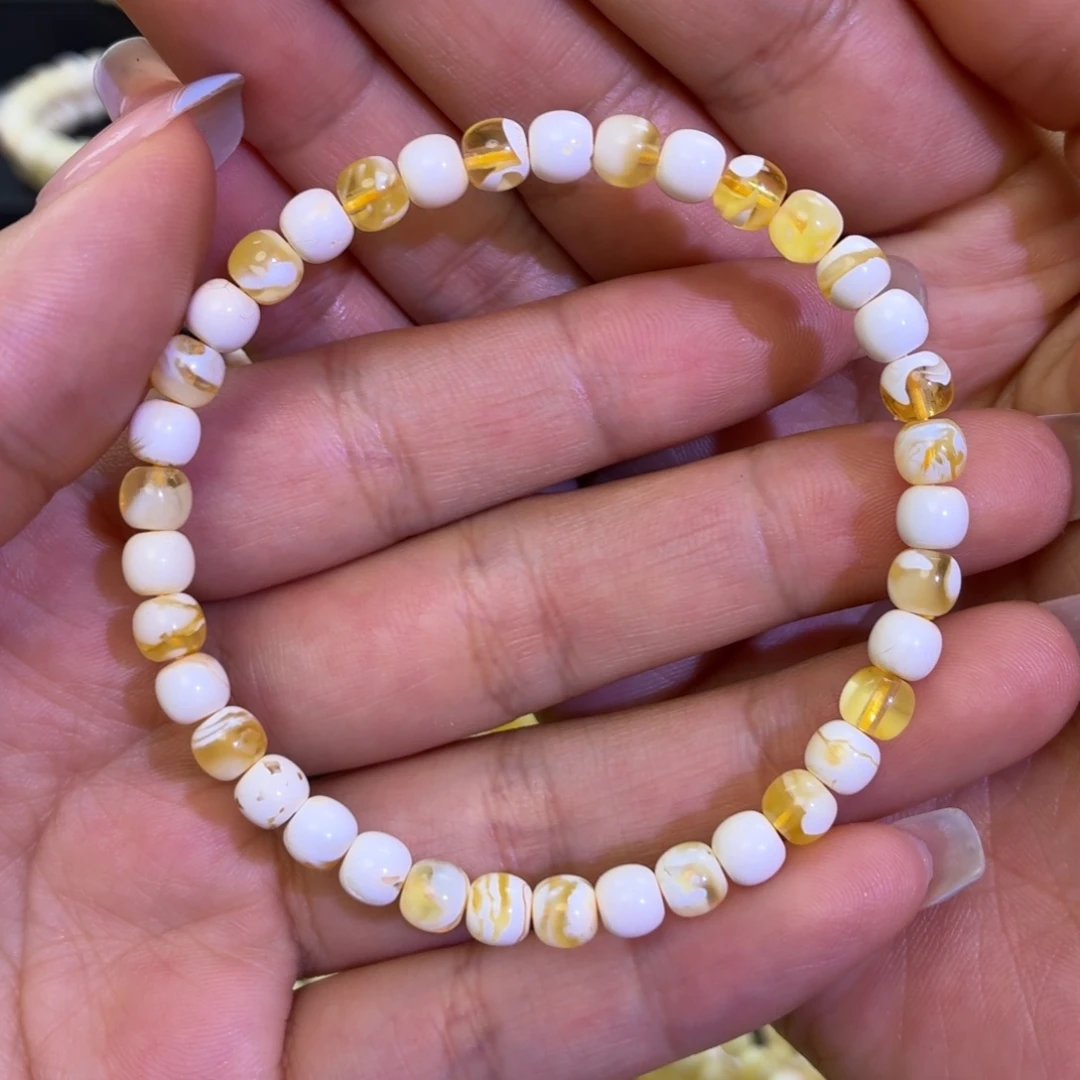 手链蜜蜡未镶嵌金瓷白妖5.5