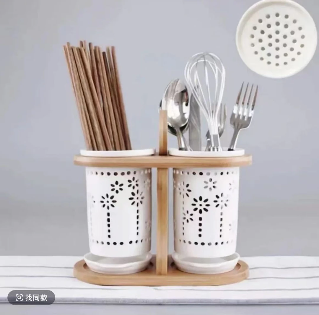 【孜咪冉好物】家用陶瓷防霉多功能木架筷子筒