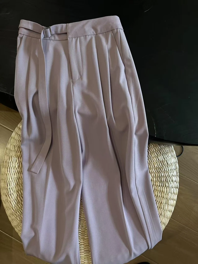 ZCANAL自制款烟粉色显瘦飘带阔腿裤